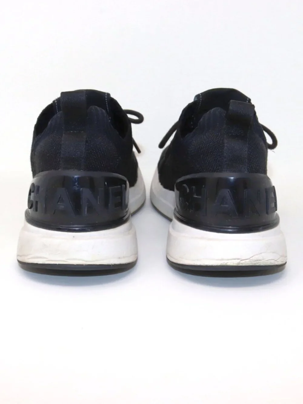 Chanel Tennies 39 Black Fabric Quilted Logo Matelasse Knit Sneakers - Picture 7 of 15